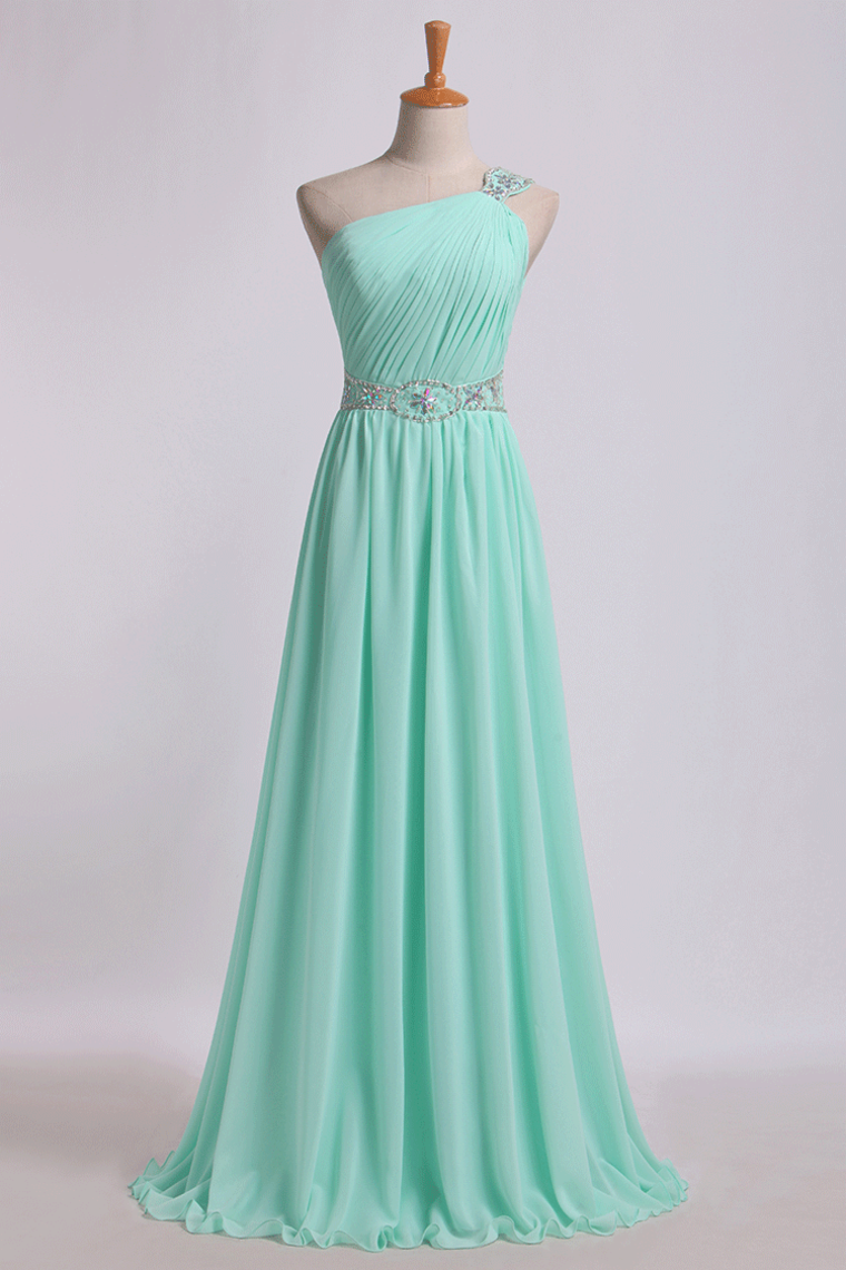 2024 Prom Dresses One Shoulder A-Line Chiffon With Beading&Sequins Floor Length