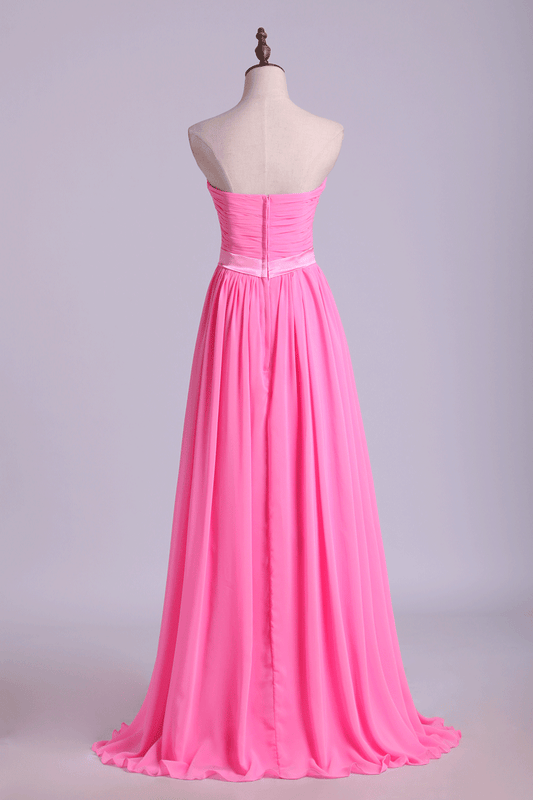 2024 Prom Dresses A Line Floor Length Sweetheart Chiffon Belt Discount Price