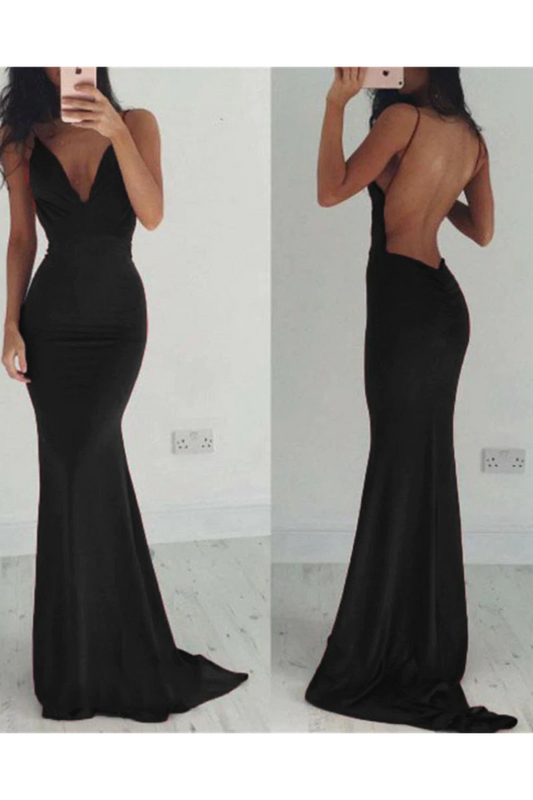 2024 Mermaid Spaghetti Straps Open Back Spandex Floor Length Evening Dresses