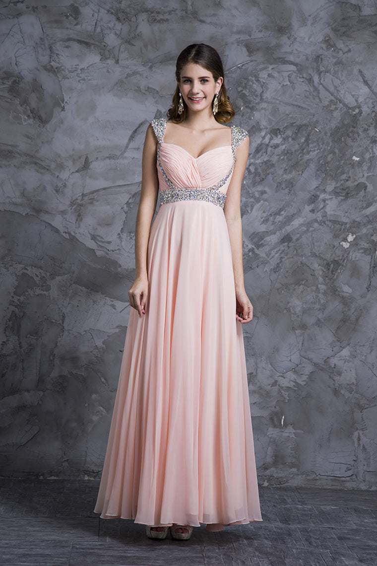 Best Selling Prom Dresses A-Line V-Neck Floor-Length Chiffon Zipper Back