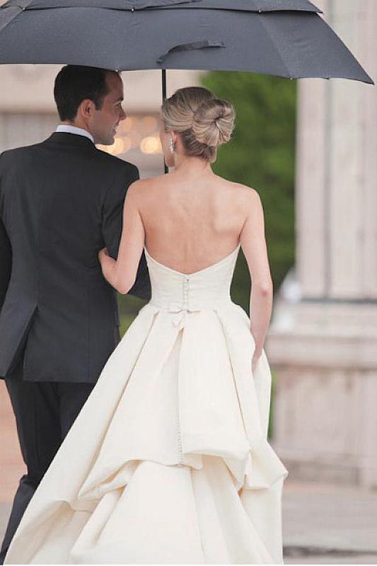 Charming Open Back Strapless Simple Elegant Long Wedding Dresses Wedding Gowns