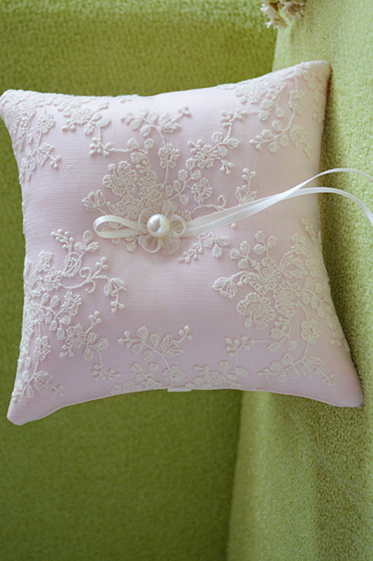 Ring Pillow In Lace With Ribbons And Pearl