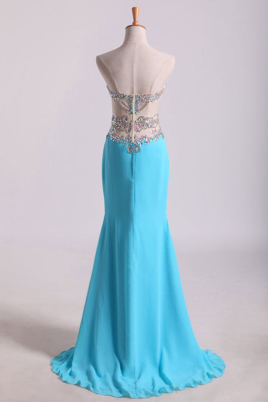 2024 Sweetheart Prom Dresses A Line Chiffon With Beading