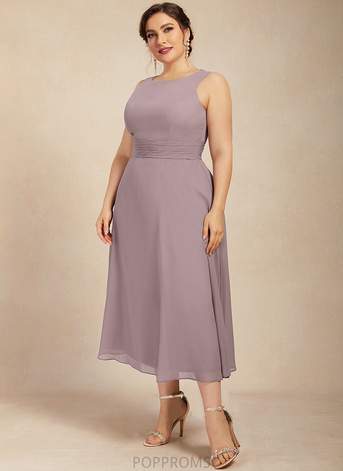 With Bride Dress of Mildred the Mother A-Line Tea-Length Chiffon Neck Scoop Ruffle Mother of the Bride Dresses