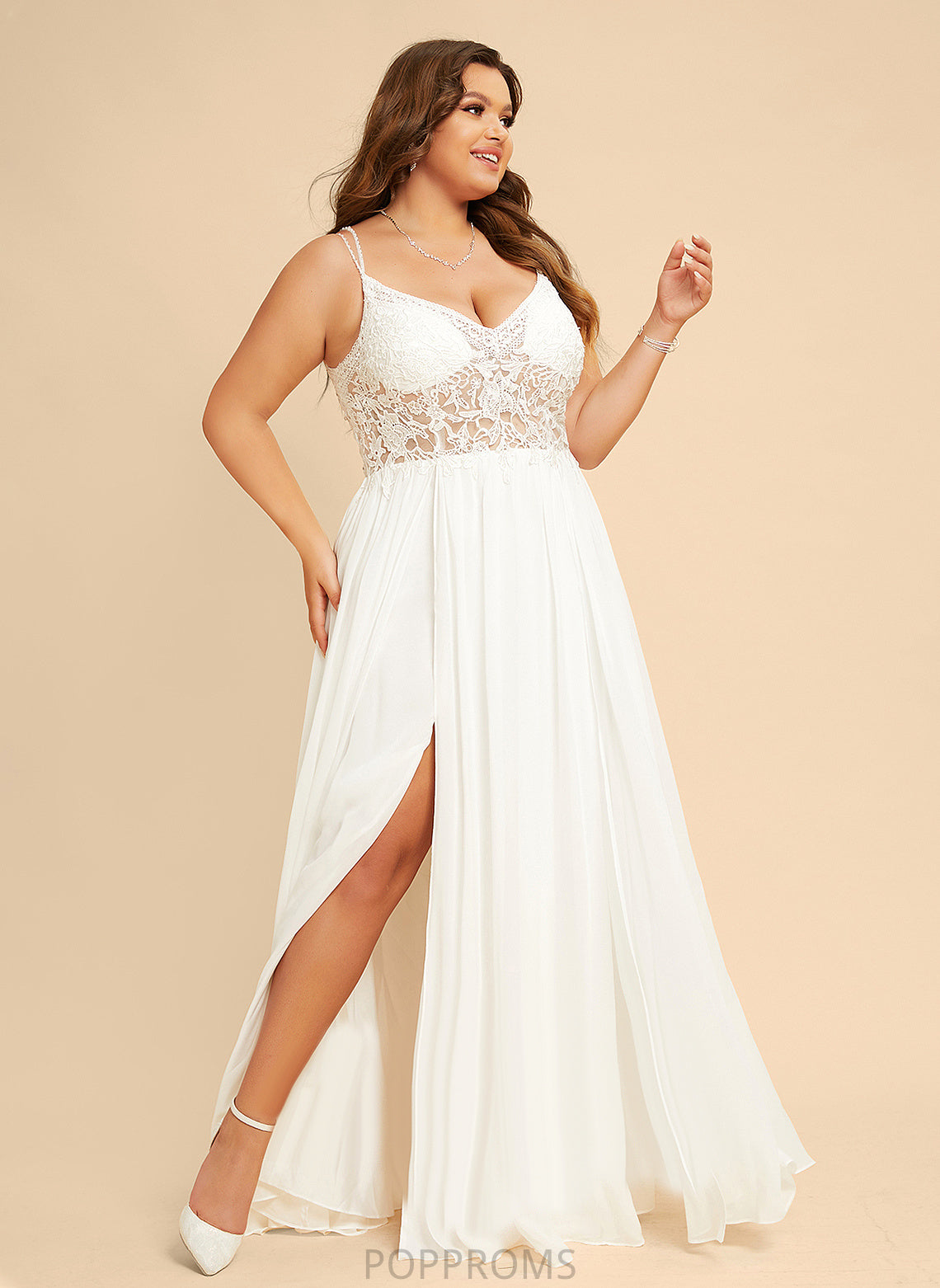 Dress V-neck With Beading Lace Chiffon Wedding A-Line Presley Floor-Length Wedding Dresses