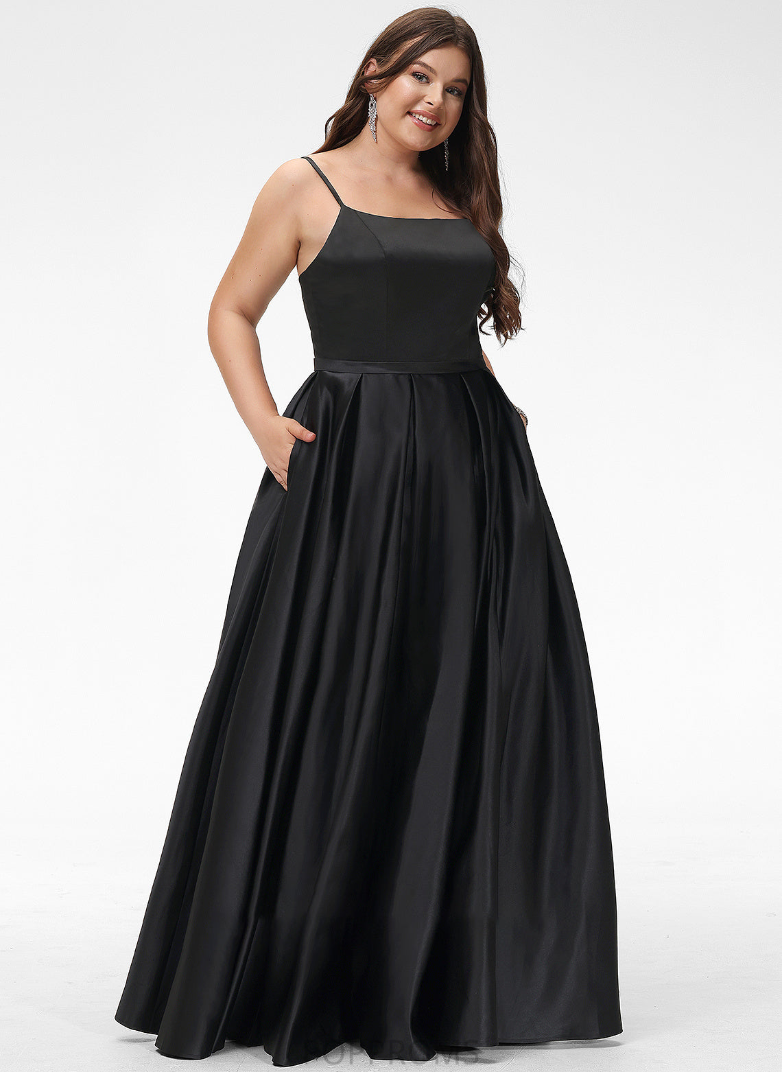 With Prom Dresses Neckline Janelle A-Line Pockets Floor-Length Front Satin Split Square