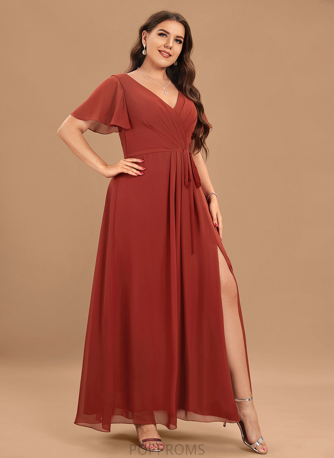 Floor-Length V-neck Fabric Silhouette SplitFront Neckline Length Embellishment A-Line Jillian Trumpet/Mermaid Natural Waist Bridesmaid Dresses