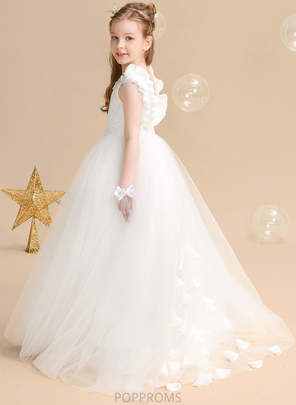 With Flower Flower Girl Dresses Dress Sleeveless Neck Jane Scoop Flower(s) - Train Sweep Girl Ball-Gown/Princess Tulle/Lace