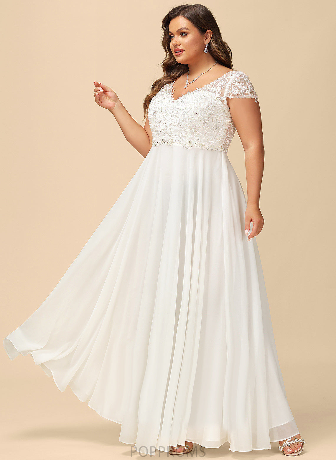 Sequins V-neck A-Line Dress Wedding Floor-Length Wedding Dresses With Danielle Chiffon Beading Lace