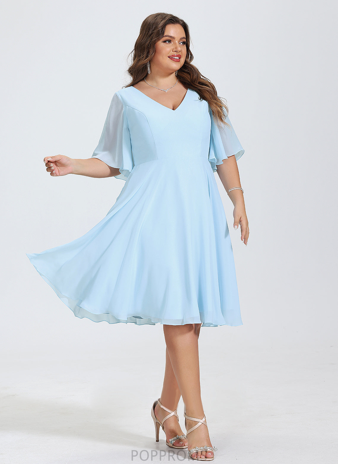 Yasmin Chiffon Dress V-neck Cocktail A-Line Cocktail Dresses Knee-Length