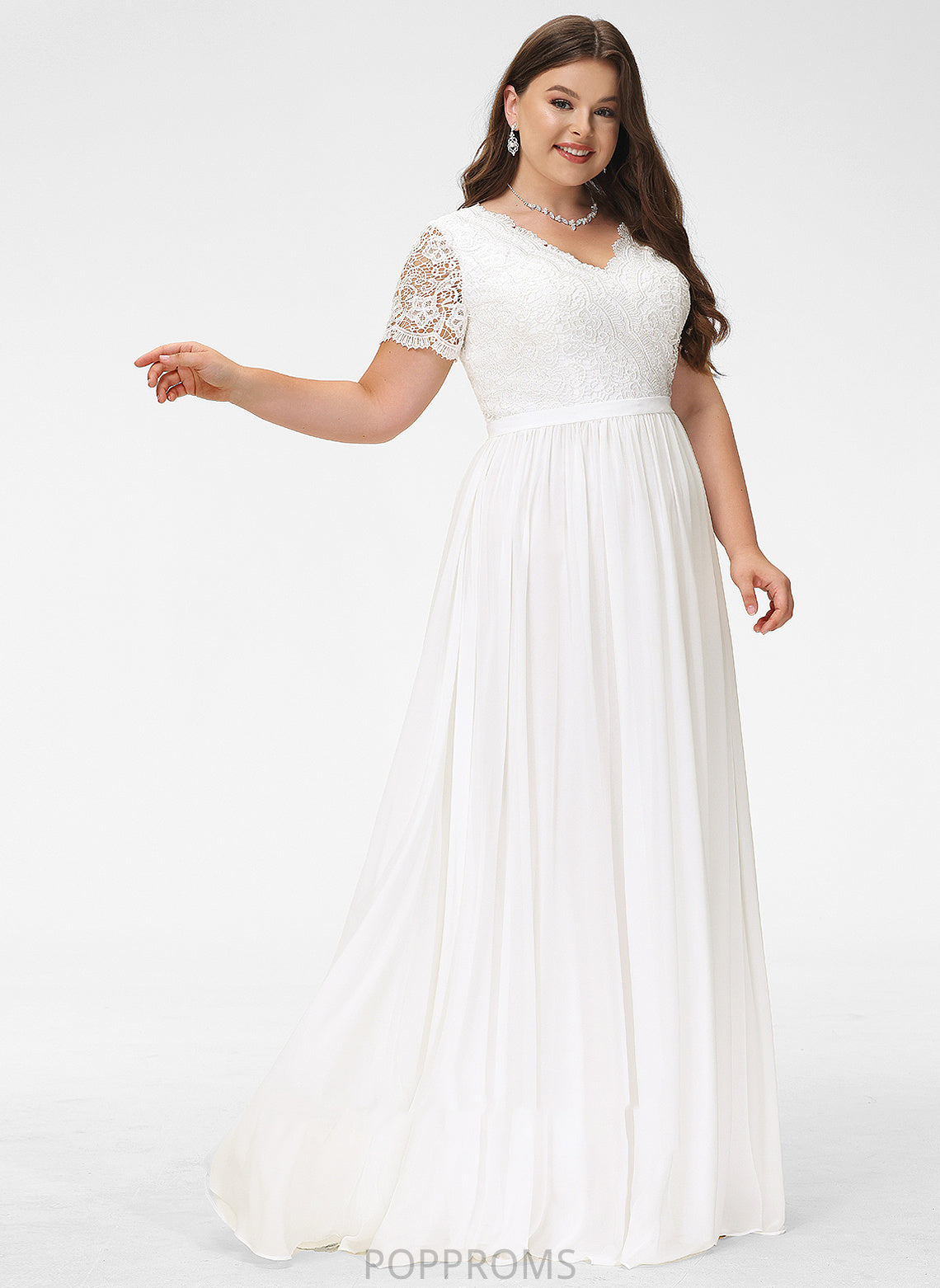 Dress Wedding Wedding Dresses Lace Krystal Chiffon V-neck A-Line Floor-Length