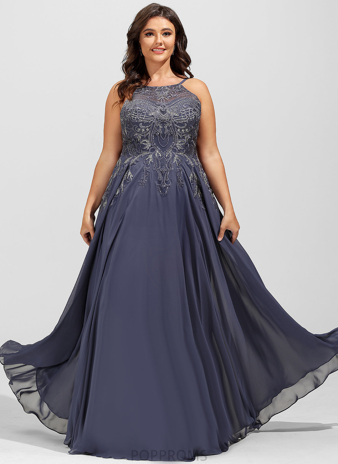 Sequins Floor-Length Chiffon Cailyn A-Line Prom Dresses Scoop With