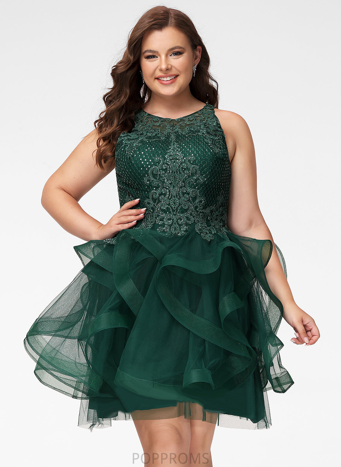 Emery Prom Dresses Short/Mini Sequins With Tulle Ball-Gown/Princess Scoop Lace