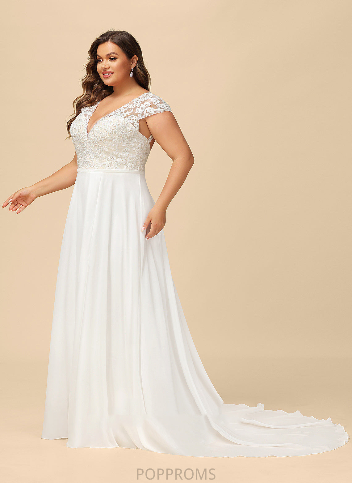 Sweep Split With Lace Front Train A-Line V-neck Wedding Dress Wedding Dresses Simone Chiffon