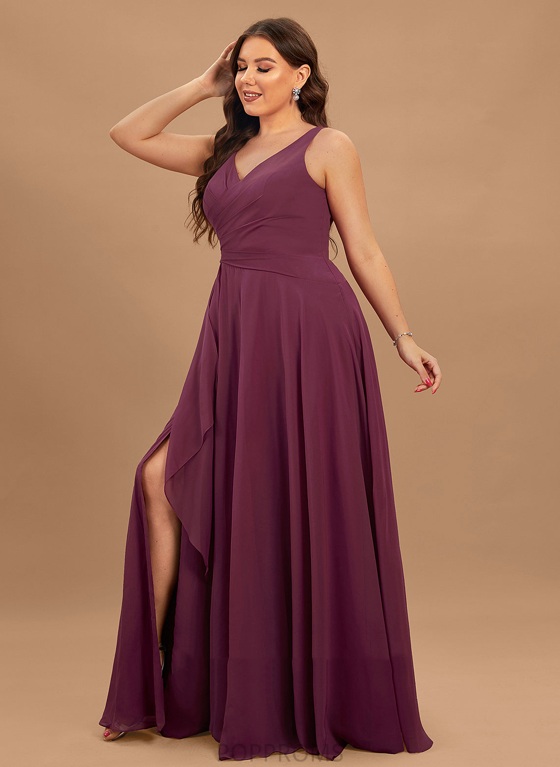 V-neck SplitFront Fabric Floor-Length Neckline Length A-Line Silhouette Embellishment Allie Scoop A-Line/Princess Bridesmaid Dresses