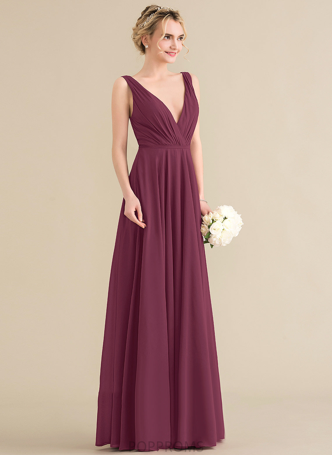 Jaelynn V-neck Prom Dresses Pleated Chiffon Floor-Length A-Line With