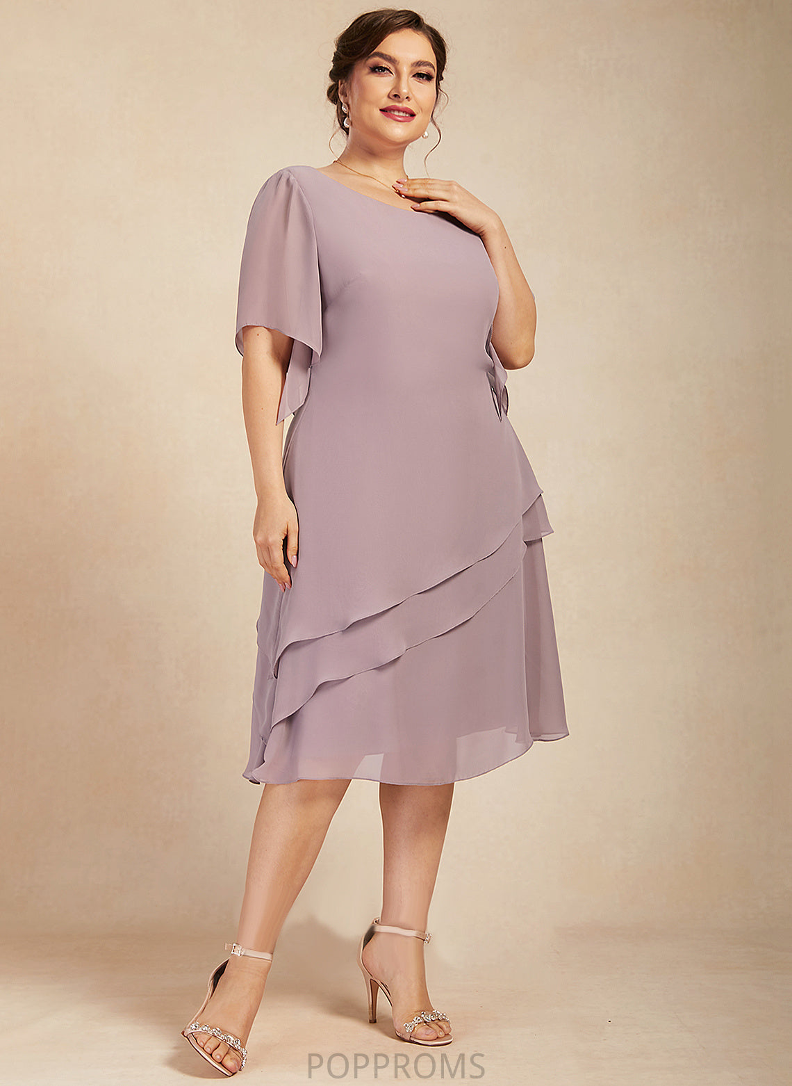 Scoop Ruffles A-Line Ali Chiffon With Mother Cascading Mother of the Bride Dresses the Dress Bride Knee-Length Neck of