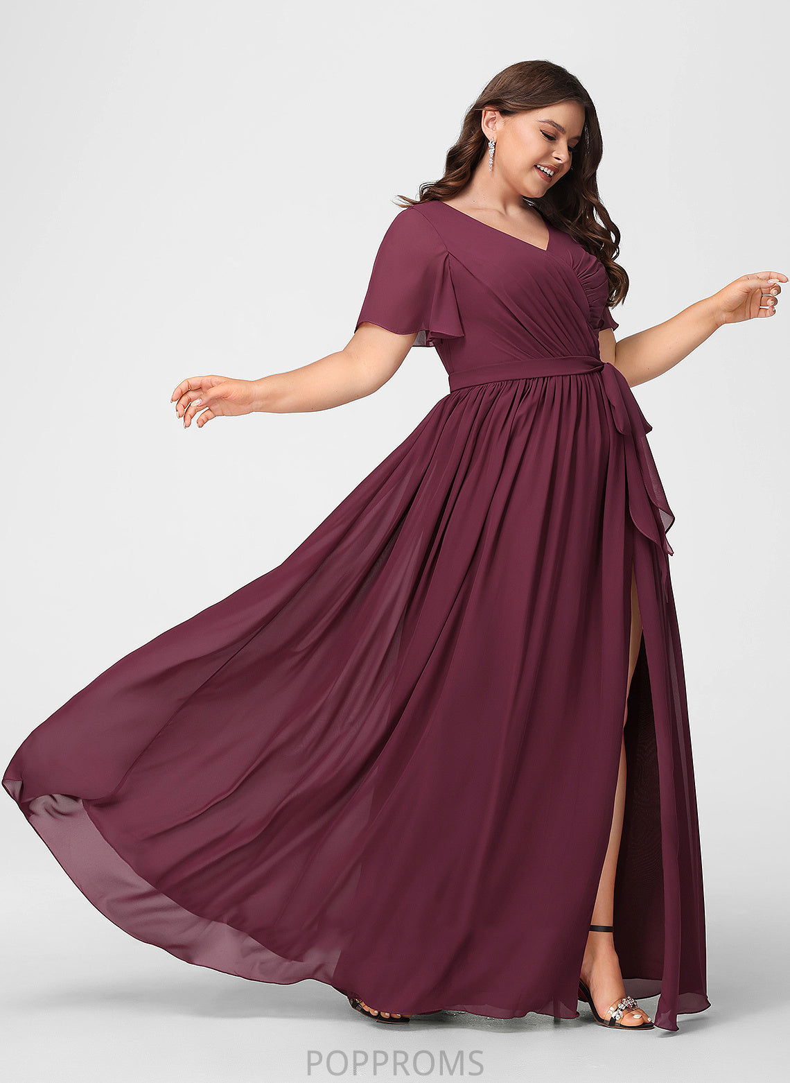 Floor-Length A-Line SplitFront Neckline Fabric V-neck Silhouette Embellishment Length Savanah Scoop Floor Length Bridesmaid Dresses