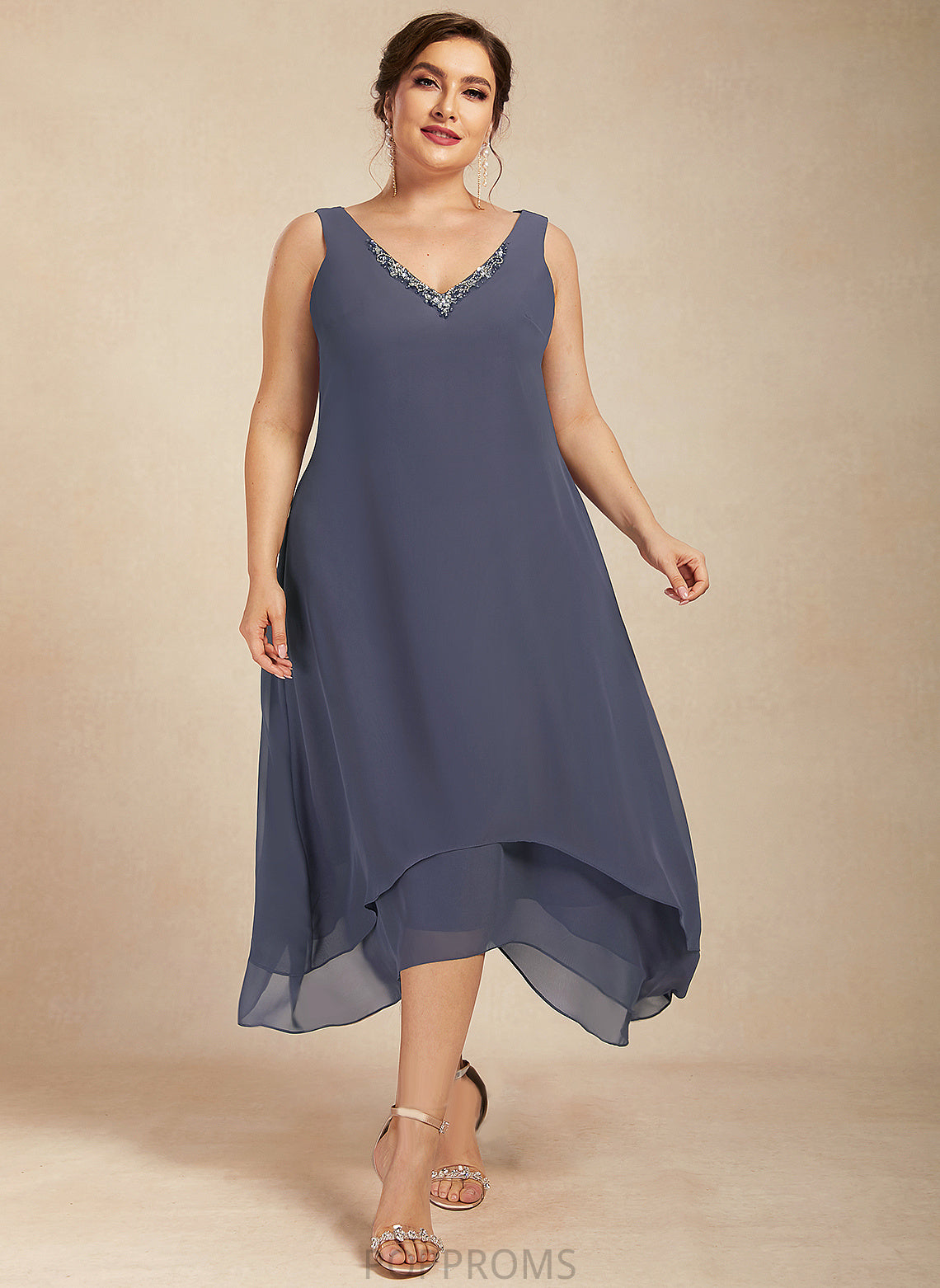 Ankle-Length the Beading Mother of A-Line Mother of the Bride Dresses Bride With Hope Chiffon Dress V-neck