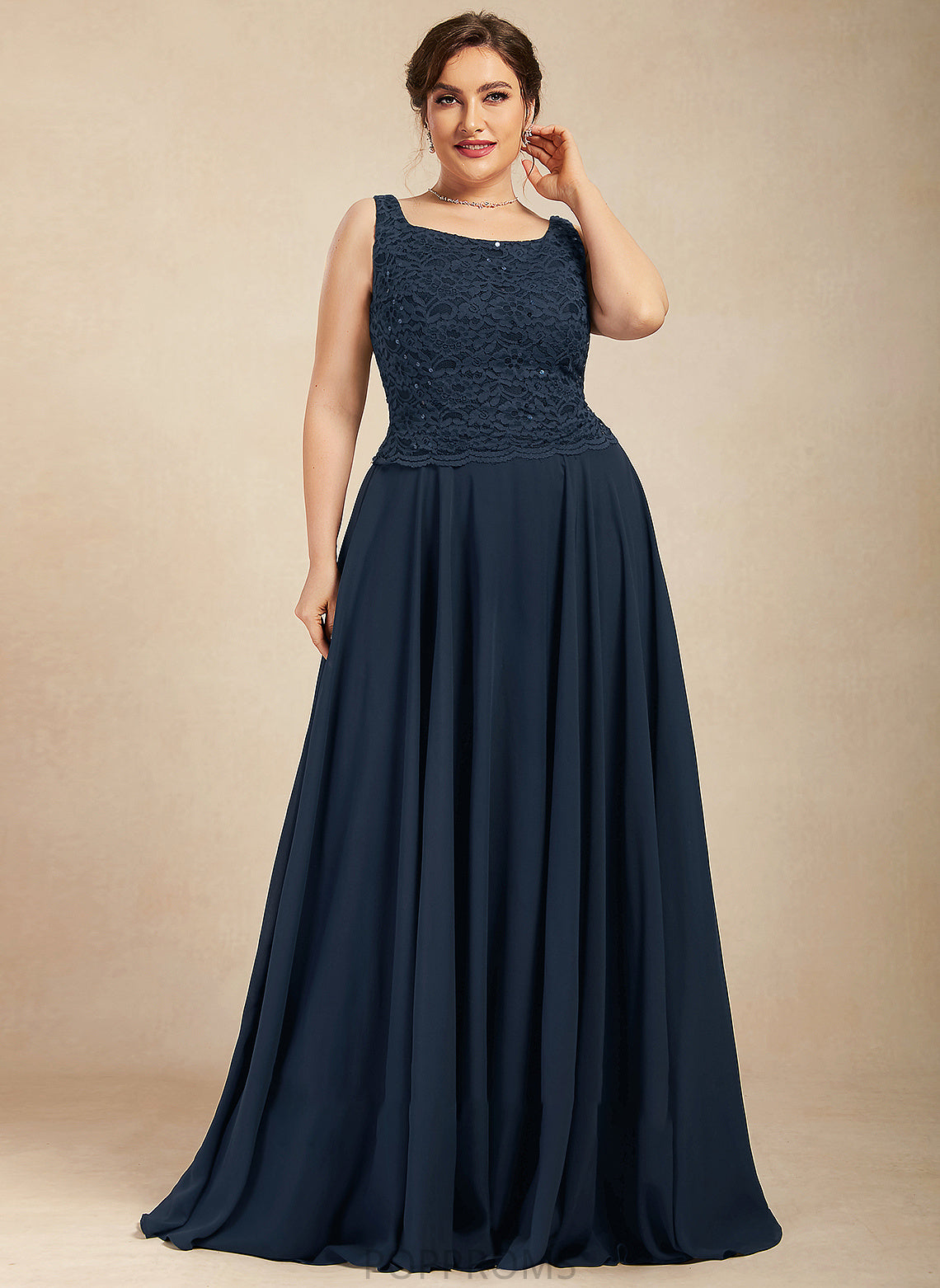 of Mother of the Bride Dresses Mother Square A-Line Dress Bride Sequins the Floor-Length Chiffon Ansley Neckline With Lace