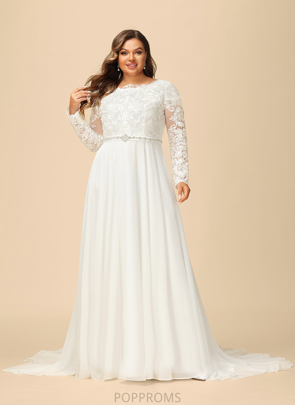 Wedding Dresses Beading Wedding A-Line With Chiffon Lace Louise Train Court Dress