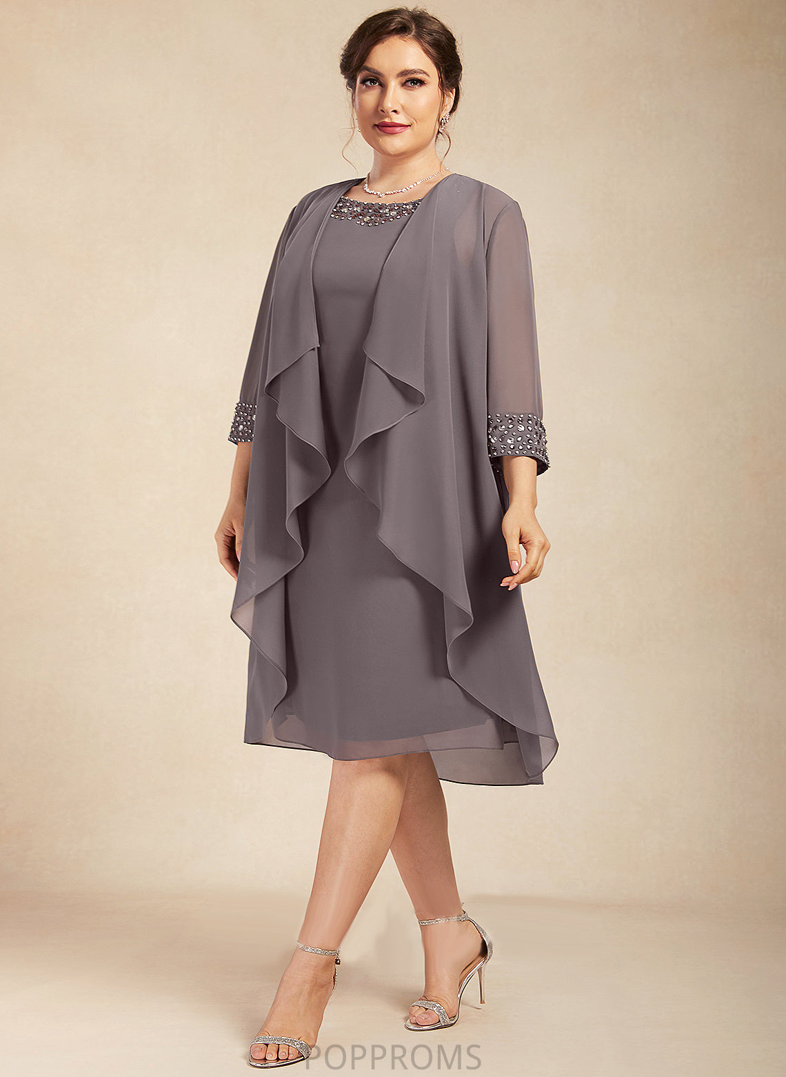 Norah Dress Neck Scoop With Beading Cocktail A-Line Cocktail Dresses Chiffon Knee-Length