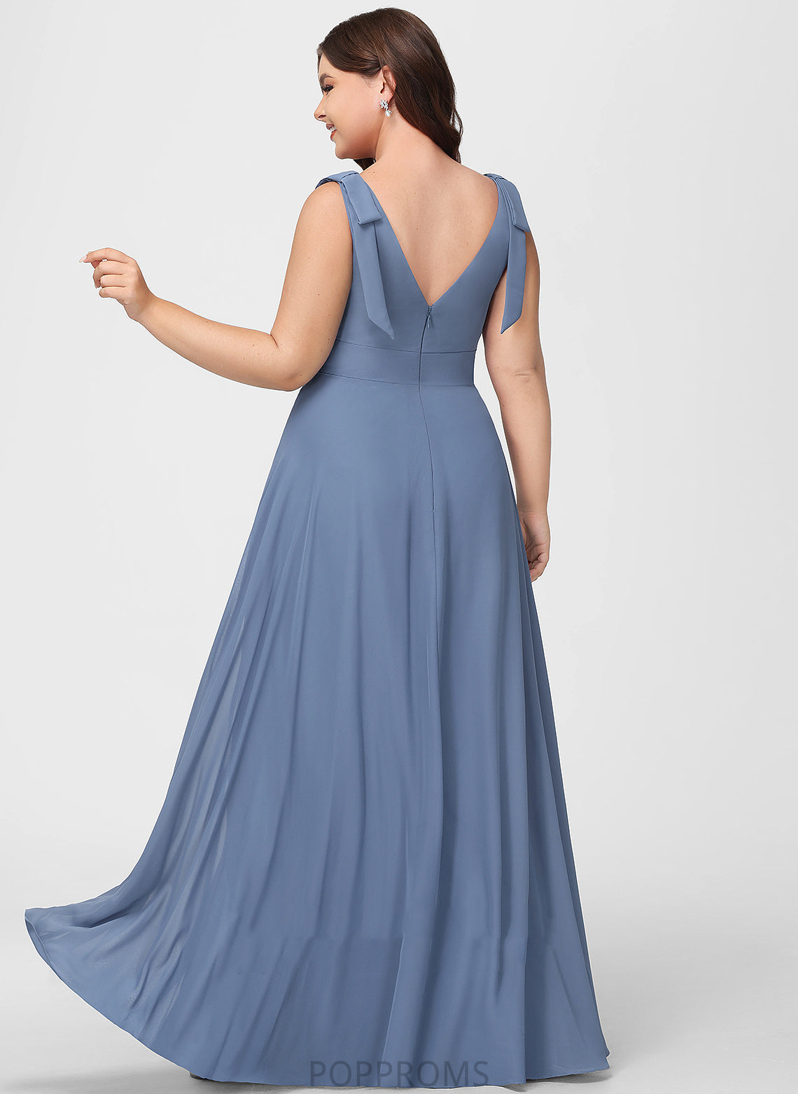 Neckline SplitFront Fabric Floor-Length Length Silhouette A-Line Bow(s) V-neck Embellishment Mandy Sleeveless Bridesmaid Dresses