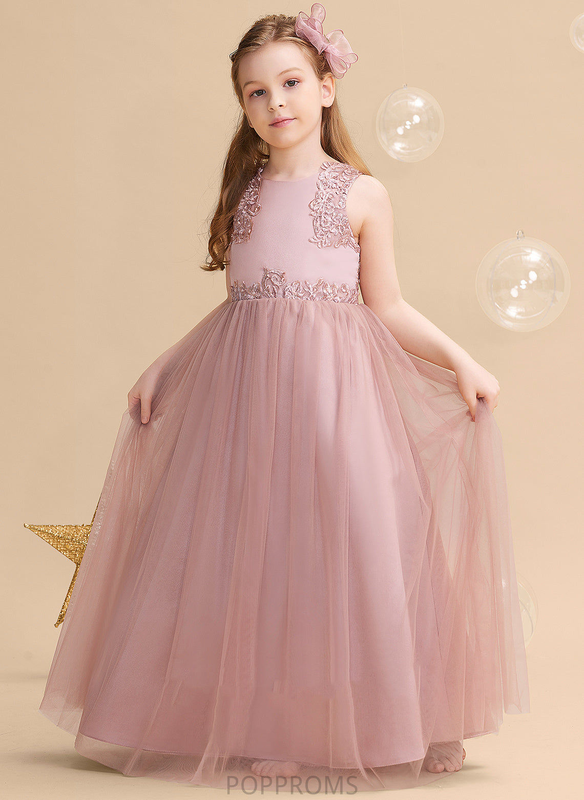 Scoop Neck Tia Sleeveless - Satin/Tulle/Lace Girl Flower Girl Dresses With Ball-Gown/Princess Dress Flower Floor-length Beading/Sequins