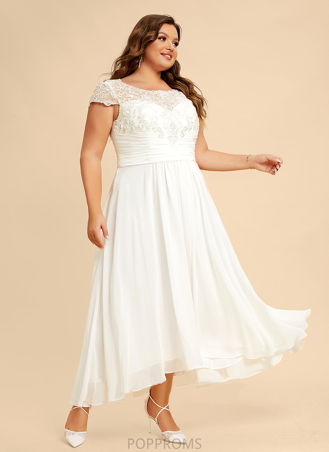 Chiffon Wedding Wedding Dresses A-Line Asymmetrical Lace Dress Scoop Terri