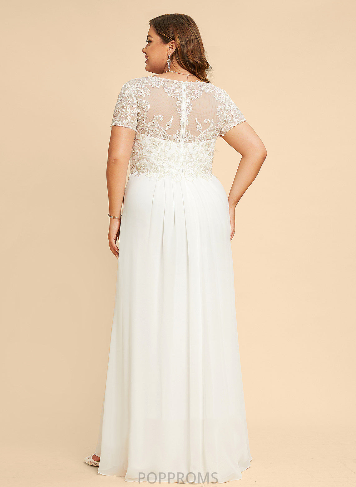 A-Line With Lace Wedding Floor-Length Chiffon Wedding Dresses V-neck Dress Siena