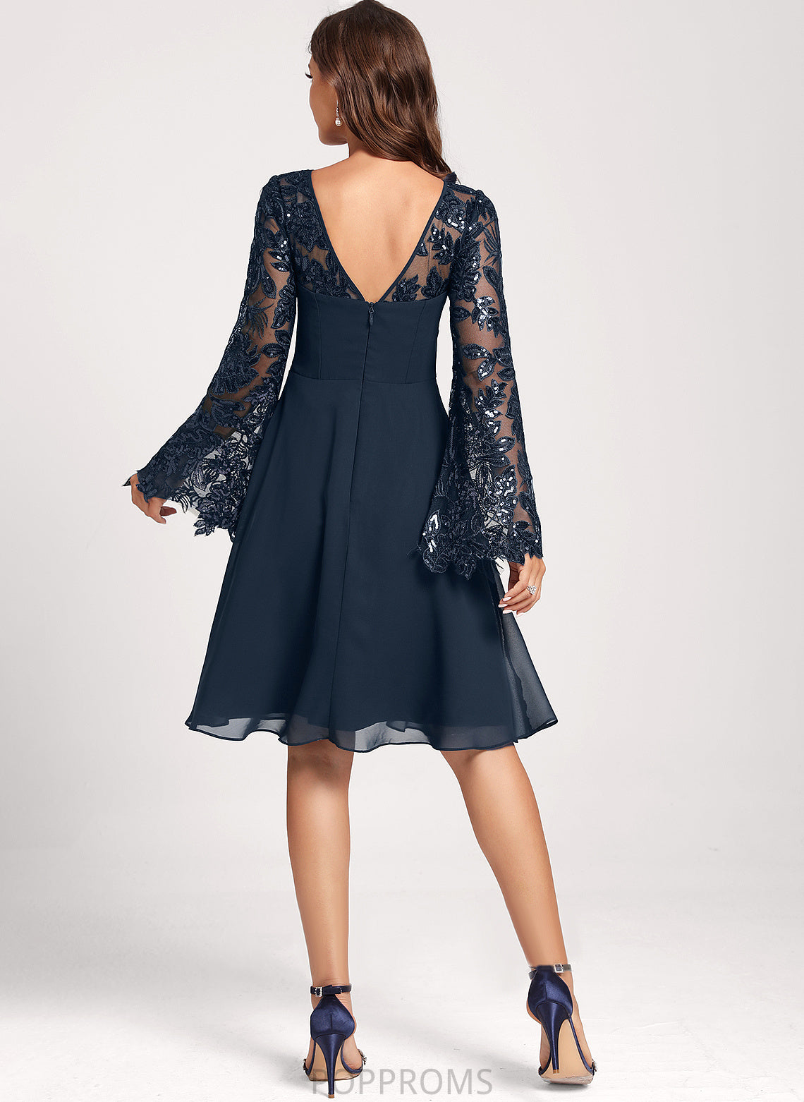 Scoop With Lace Knee-Length Cocktail Chiffon Neck Lyric Club Dresses Sequins Dress A-Line