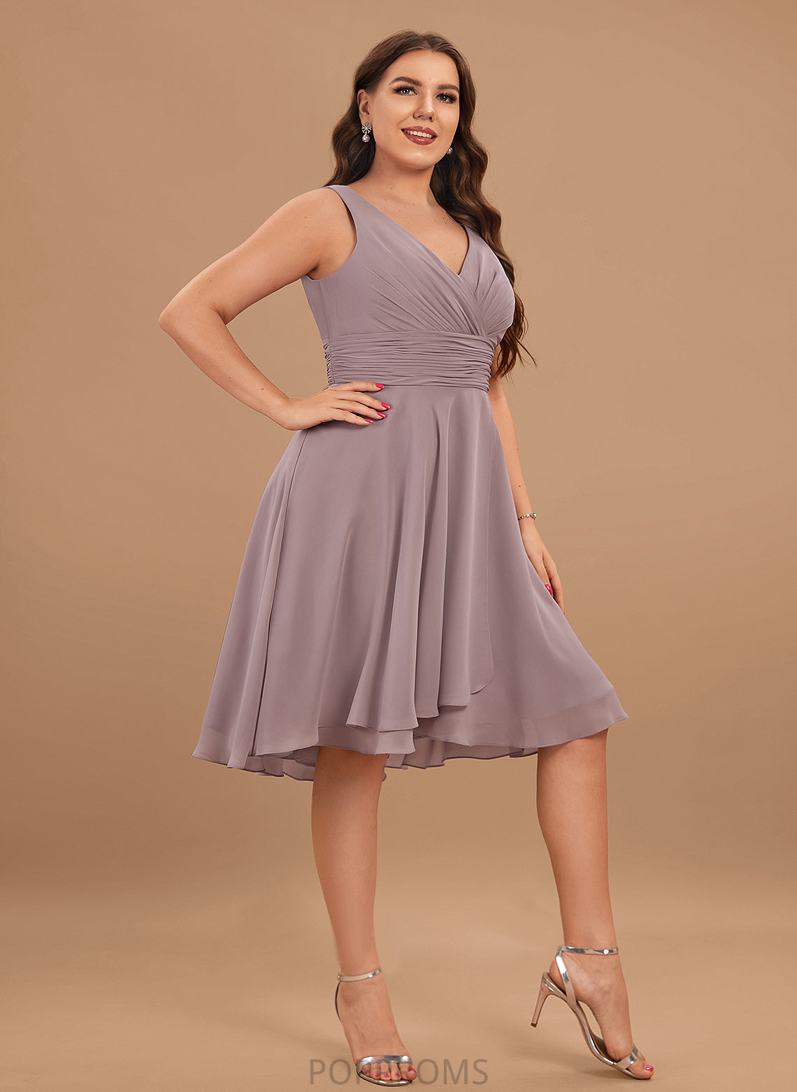 Dress Ruffle Cocktail With Cocktail Dresses A-Line Chiffon V-neck Asymmetrical Alice