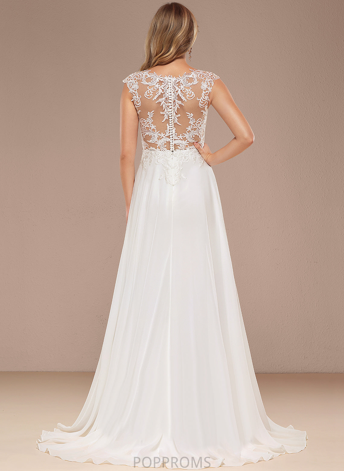 Selina Dress Sweep A-Line Lace V-neck Wedding Train Wedding Dresses Chiffon