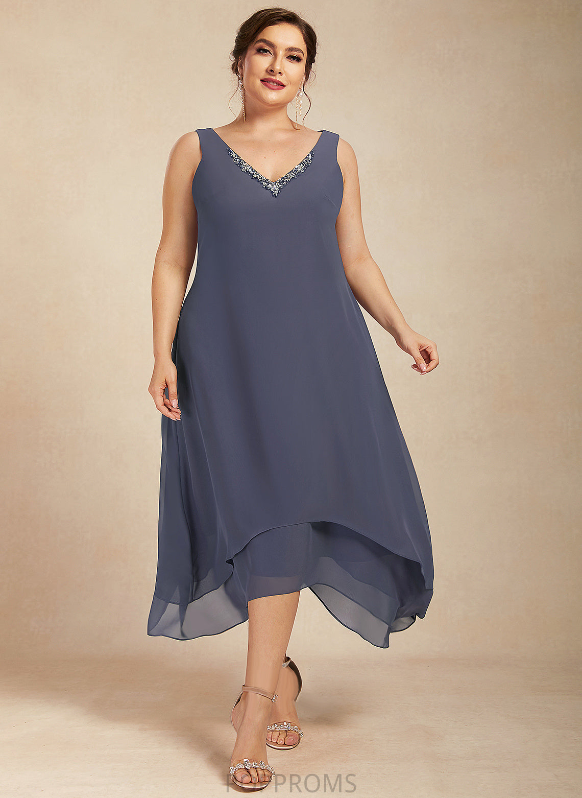 A-Line Ankle-Length Micah With Cocktail Dresses Chiffon Dress Cocktail V-neck Beading