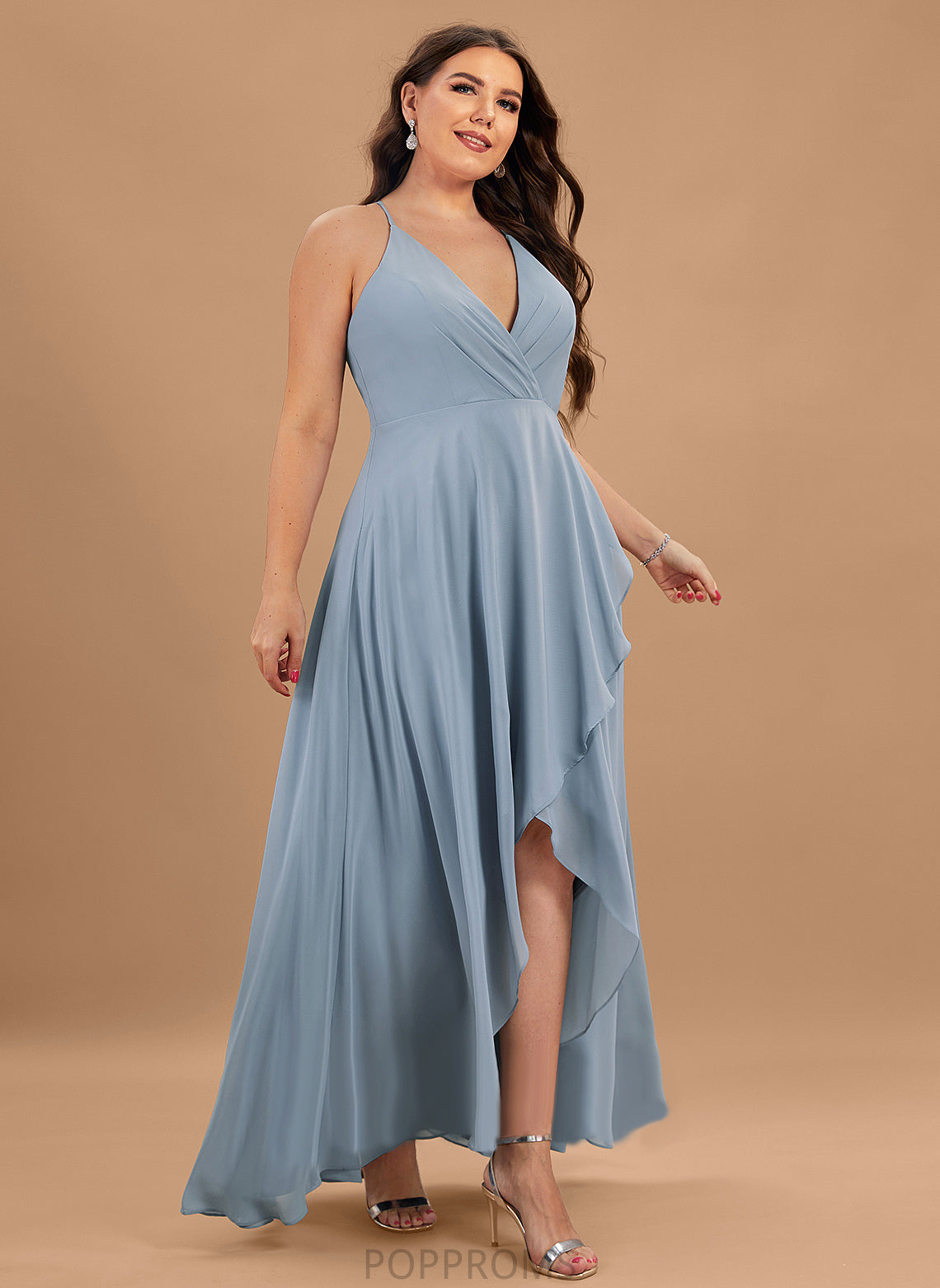 A-Line Cassidy Chiffon Asymmetrical Prom Dresses V-neck