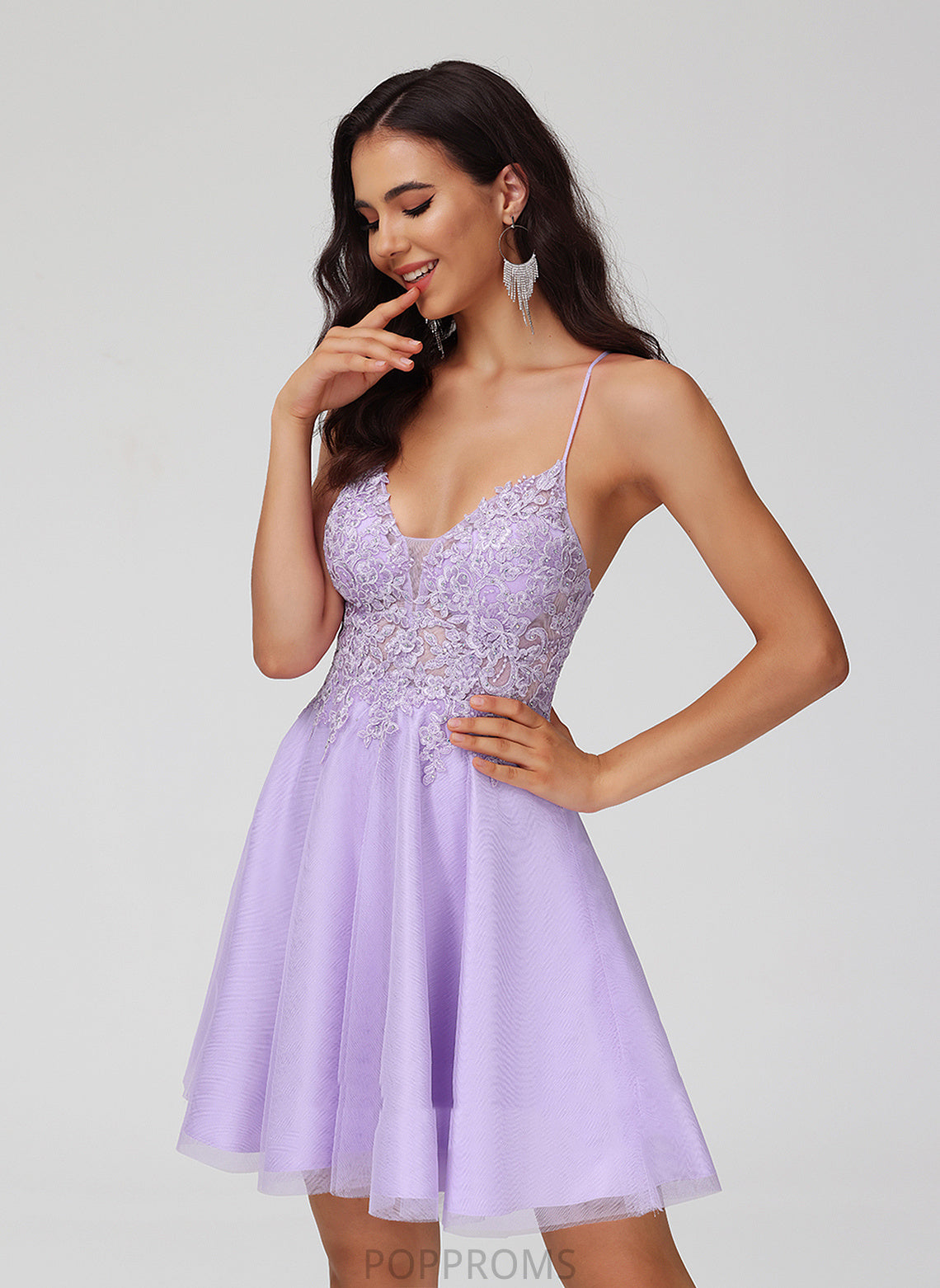 Lace Cindy Beading Dress Homecoming Short/Mini A-Line With Tulle Homecoming Dresses V-neck