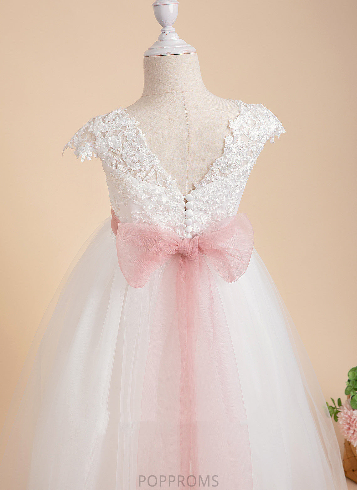 With Sleeveless Dress Willow Scoop Ball-Gown/Princess Flower Neck Lace/Sash Floor-length Girl Lace - Flower Girl Dresses