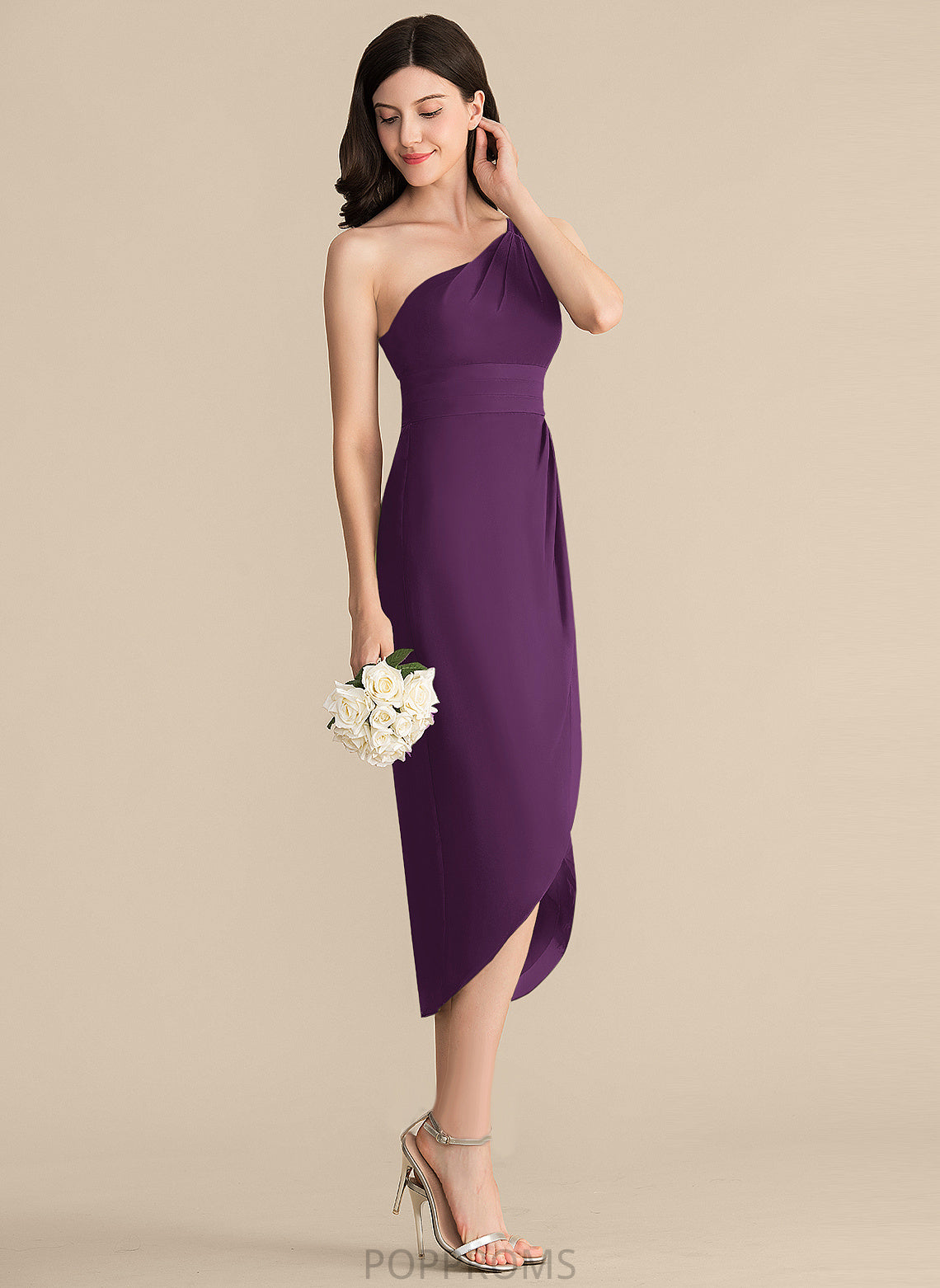 Alissa Ruffle Sheath/Column Cocktail Chiffon Dress Cocktail Dresses With Asymmetrical One-Shoulder