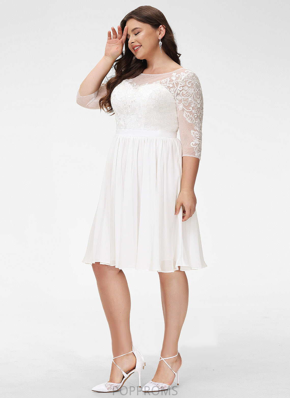 Dress Wedding Dresses Chiffon Lace With Scoop Sloane Knee-Length A-Line Sequins Wedding