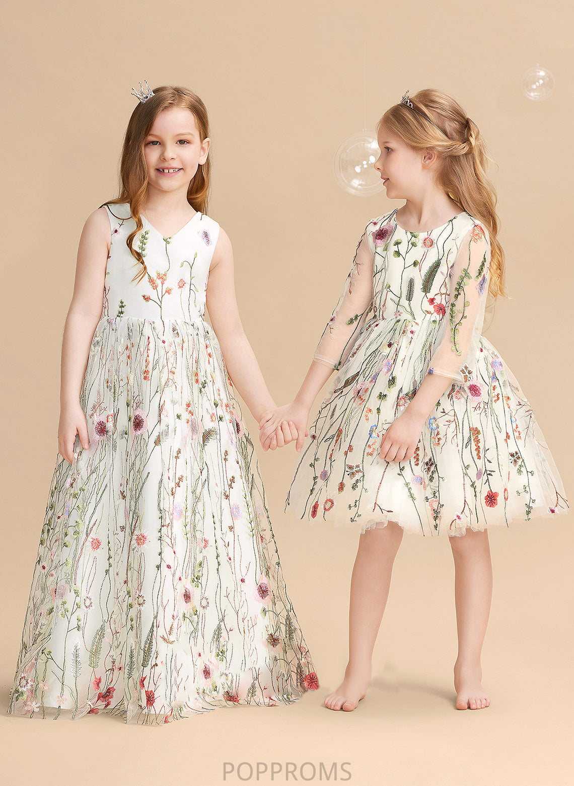 Floor-length With V-neck Flower(s)/Bow(s) - Dress Talia Sleeveless A-Line Flower Flower Girl Dresses Girl Jacquard