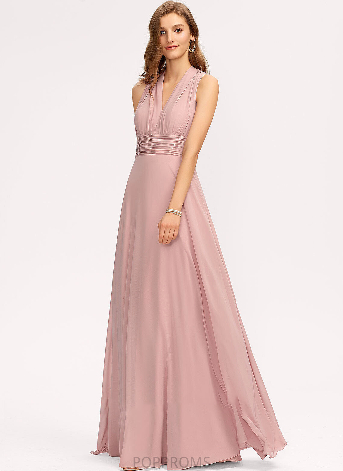 Ruffle Neckline V-neck Floor-Length One-Shoulder A-Line Fabric Halter Embellishment Length Silhouette Mylee Bridesmaid Dresses