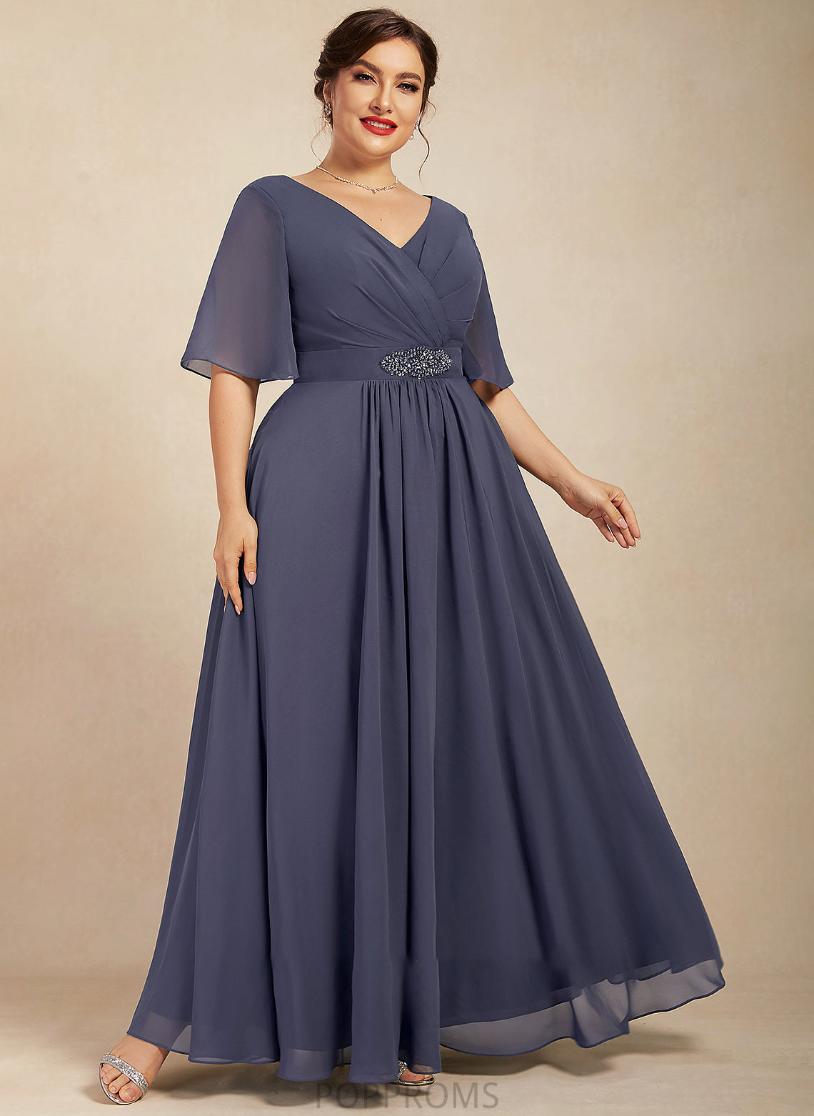 the Mother With Ankle-Length Mother of the Bride Dresses Ruffle of Dress Bride A-Line Beading Sequins Casey V-neck Chiffon