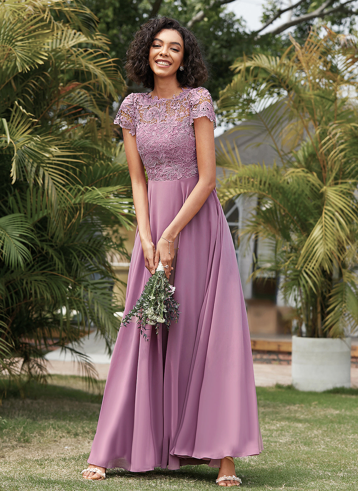 Lace Floor-Length Chiffon Scoop Itzel Prom Dresses A-Line