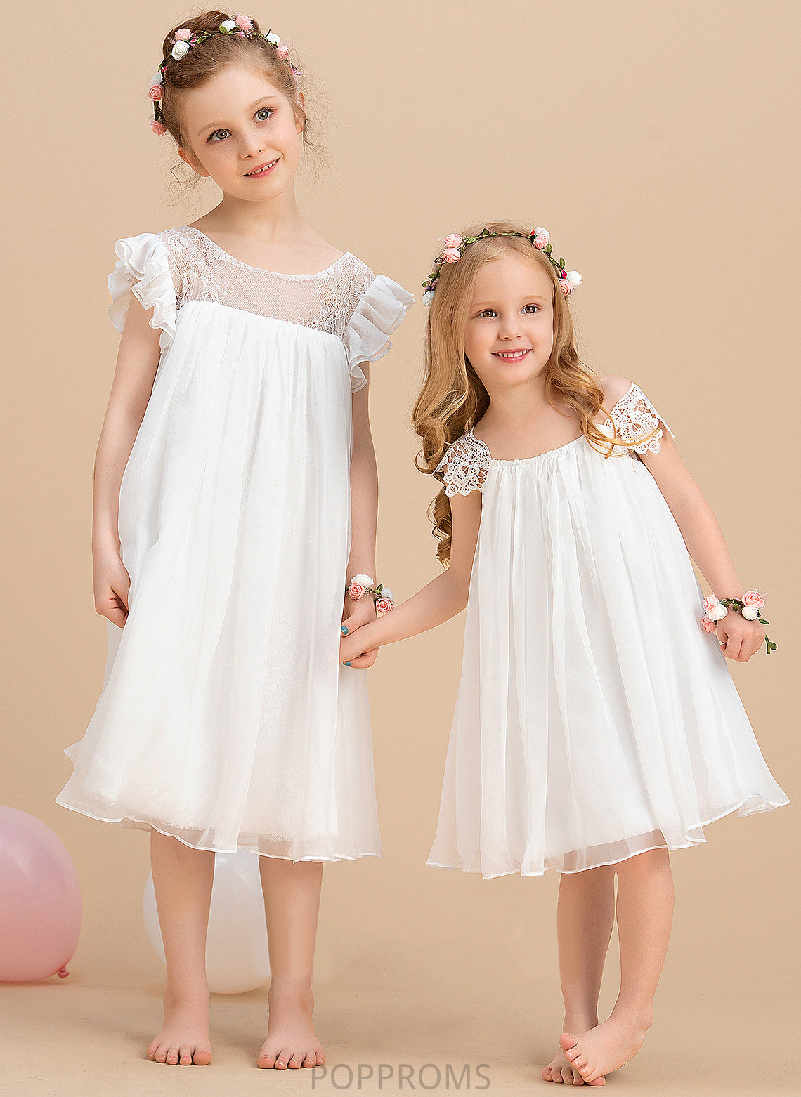 Girl Scoop Sleeves Dress Lace With Flower Girl Dresses Chiffon Flower A-Line Short - Neck Knee-length Bryanna