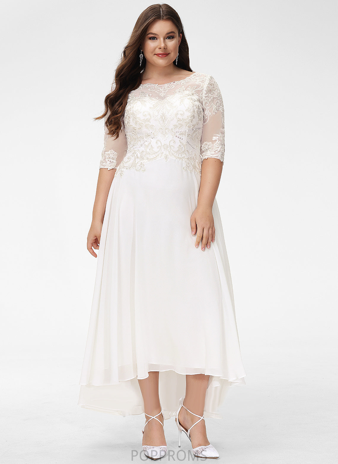 Dress Nydia Lace A-Line Wedding Scoop Wedding Dresses With Asymmetrical Beading Chiffon Sequins