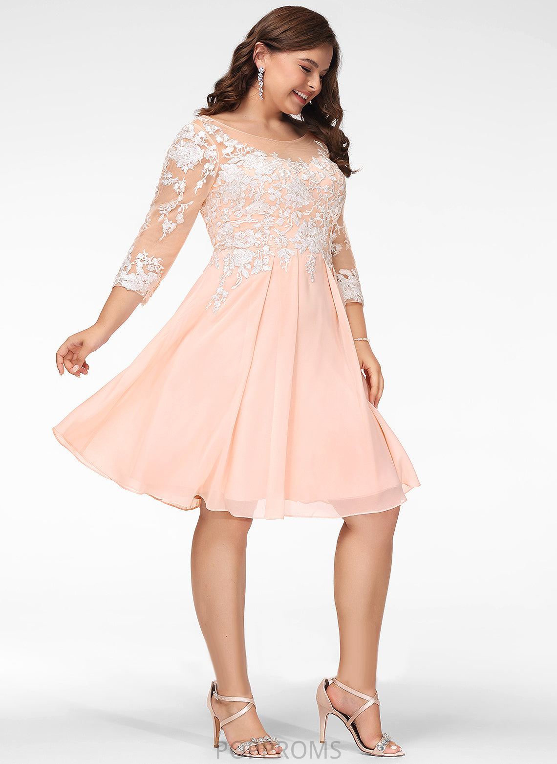 Chiffon Dress Scoop Wedding Dresses A-Line Wedding Winnie Knee-Length Lace