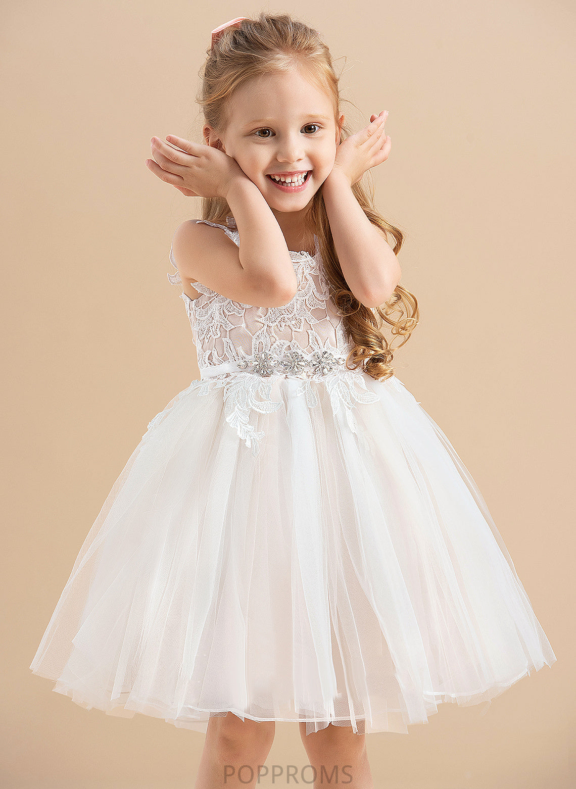 V-neck/Straps A-Line Tulle/Lace Dress Flower Girl Dresses Girl Flower Monique Knee-length Sleeveless -