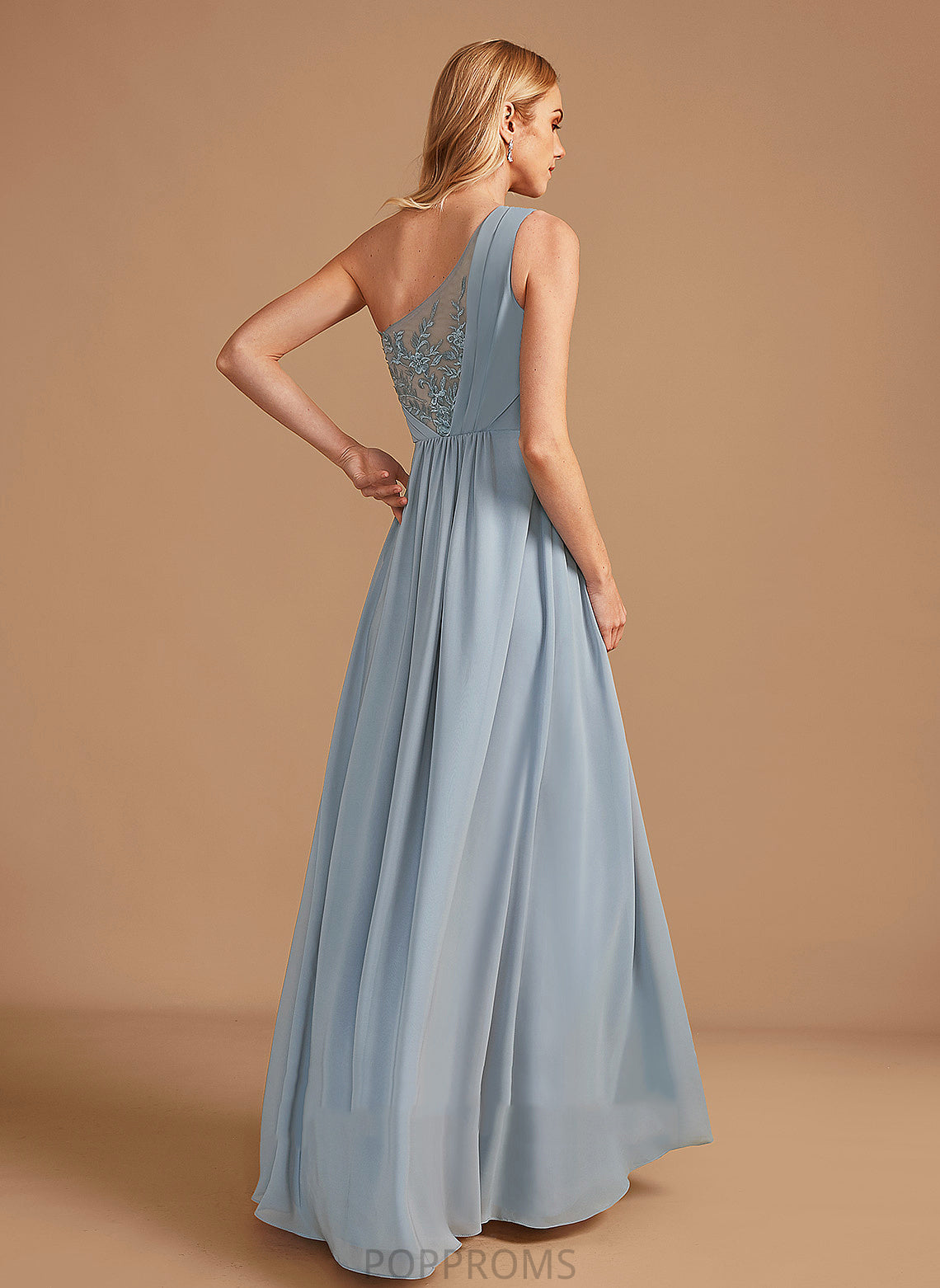 Embellishment Fabric Length One-Shoulder Lace Neckline Floor-Length Silhouette Sequins A-Line Alisa A-Line/Princess Bridesmaid Dresses