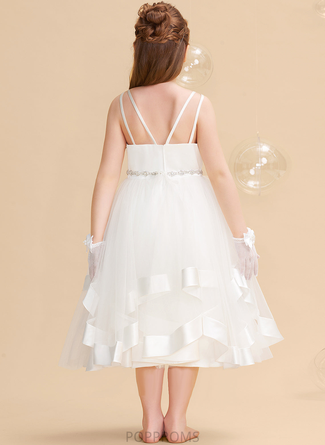 Flower Girl Straps Dress Flower Girl Dresses Satin/Tulle Roberta With Tea-length A-Line Beading Sleeveless -