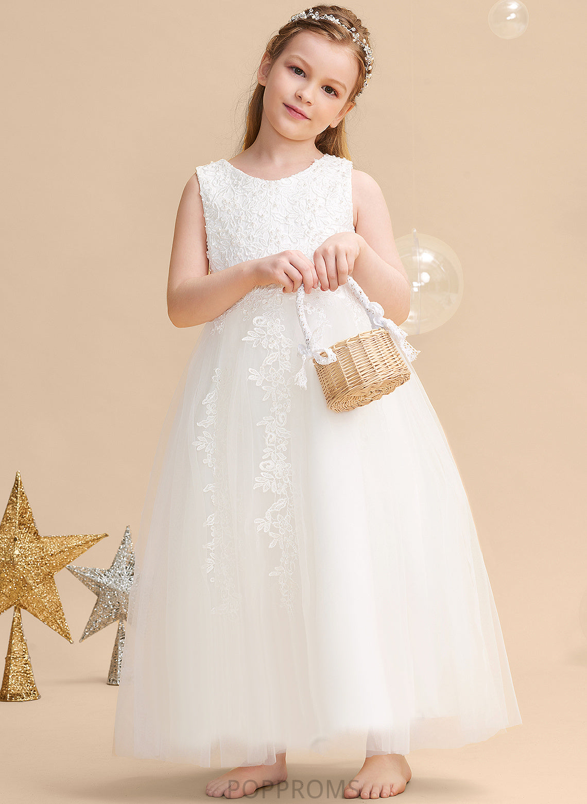 With Ball Flower Girl Dresses Scoop Beading/Appliques Sleeveless Summer Girl Dress Satin/Tulle Ankle-length Gown - Flower Neck